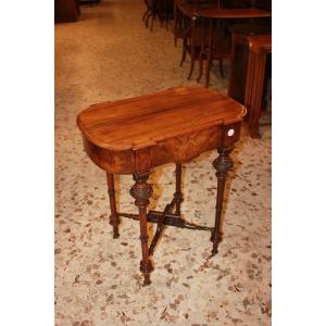 19th Century French Walnut Burl Sewing Table With Inlays