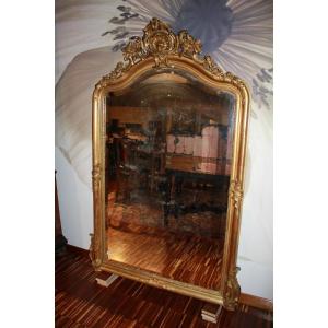 Large Louis XV Style Giltwood Mirror With Gold Leaf