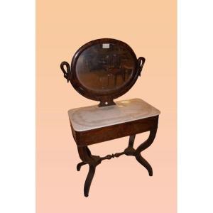 Console Dressing Table With Mirror From The 19th Century French With Marble Top