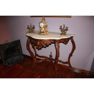 Italian Genoese Console In Louis Philippe Style Made Of Walnut Wood, 19th Century