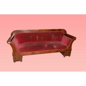 Large Russian Sofa From The First Half Of The 19th Century, Biedermeier Style, In Mahogany Wood