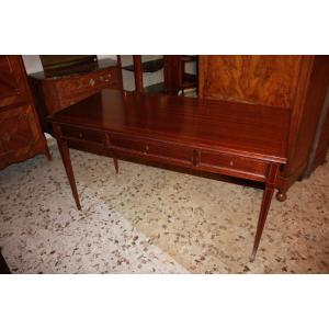English Mahogany Writing Desk From The 20th Century With Inlay And Drawers
