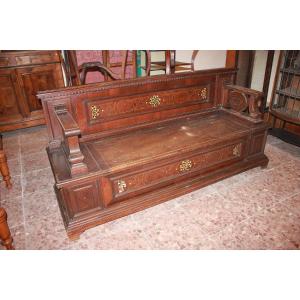 Large Chest With Backrest From Northern Italy, Early 19th Century With Inlays