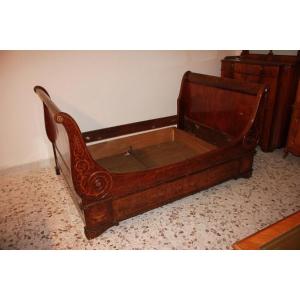 Large French Empire Sleigh Bed In Rosewood, Charles X Style