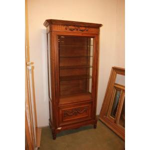 Louis XVI Style Walnut Wood Display Cabinet From Early 1900s With Carvings