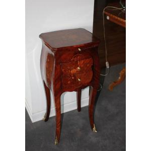 French Louis XV Style Inlaid Bedside Table, 19th Century