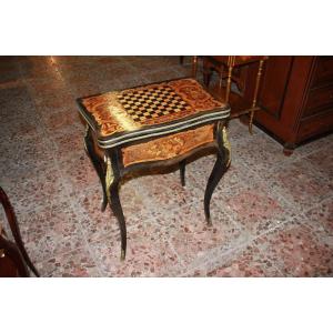 Precious French Card Table In Ebony And Elm Burl Wood