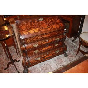 Dutch Chippendale Style Bureau Writing Desk From The 18th Century In Mahogany