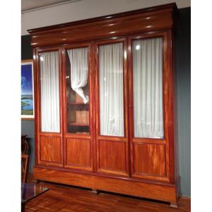 Showcase Bookcase With Single Body With 4 Doors In Cherry With Internal Lining In Oak