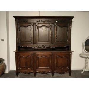 Large Provençal Double Body Sideboard, Composed Of 3 Doors In The Upper Part, An Open Box 