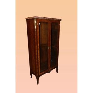 Ancient French Display Cabinet With Bronzes And Marble From The 1800s With Two Doors