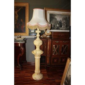 French Marble Column Lamp | Early 1900s White Marble