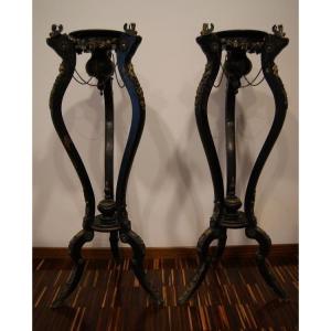 French Mid-1800s Empire Style Plant Stand In Ebonized Wood. They Have Rich Applications In Bron