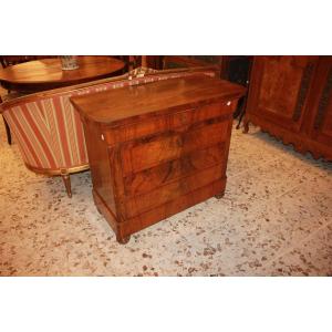 Small French Chest Of Drawers In Louis-philippe Style, Flame Walnut, 19th Century