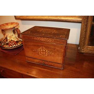 Carlo X Liquor Box From Mid-1800s | French Palisander Wood With Inlays And Glassware