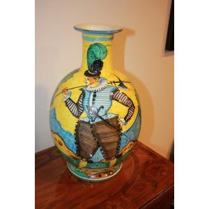 French Ceramic Vase From The Early 20th Century | Hand-painted With Knight Figures