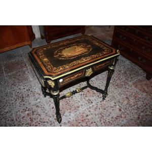 Table Basse Française Style Louis XVI | Bois d'ébène Avec Intarsia Du XIXe Siècle