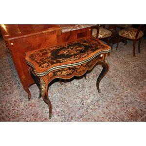 French Louis XV Card Table From Mid-1800s | Richly Inlaid With Floral Motifs