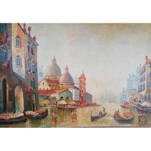 Italian Oil On Canvas Depicting A Venetian Scene By Antonio Molinari (1902–1995)