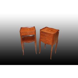 Pair Of French Nightstands From The Early 1900s, Of Transitional Style, In Rosewood. The First 