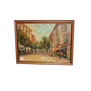 Huile Sur Toile Italienne De 1900 Par Gaetano Sperati (1908–1975) – Paysage Urbain