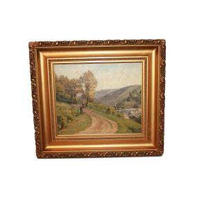 French Oil On Panel From Late 1800s – Countryside Landscape