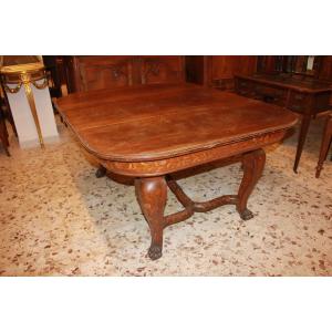 Extendable Dutch Table From Mid-19th Century In Mahogany With Inlays