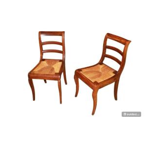 Set Of 6 French Mahogany & Flame Mahogany Chairs, Directory Style, 19th Century