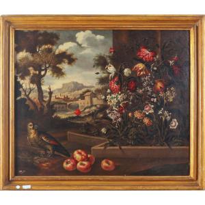 Ancient Oil On Canvas Still Life Painting By Paolo Paoletti From 1600