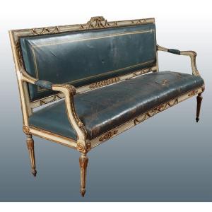 Antique Italian Sofa From The 1700s, Pickled Lacquered In Louis XVI Style