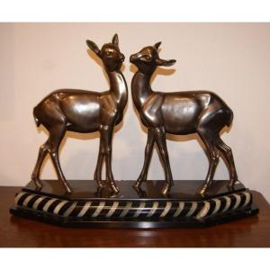 Large French Desk Sculpture From The Early 1900s, In The Deco Style, In Bronze With A Marble Ba