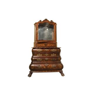 Small Overmantel In Walnut Briar, Richly Inlaid With Floral Motifs Typical Of Dutch