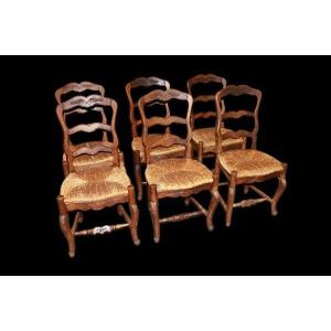 Group Of 10 French Chairs From The Late 1800s, Provençal Style, Made Of Walnut Wood