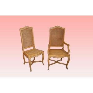 Set Of 6 French Chairs And 2 Armchairs From The Early 1900s, Provençal Style, In Cherry Wood