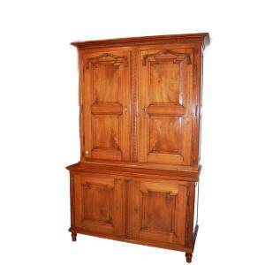 French Two-section Cherry Wood Sideboard – Early 19th Century, Paneled Doors & Carvings