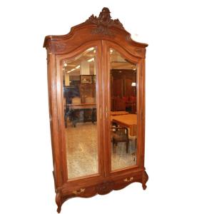 French Wardrobe With Mirrors – Louis Philippe Style – Walnut Wood – Late 19th Century