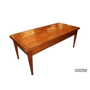 Large Extendable Rustic Rectangular Walnut Table, Early 19th Century, Louis XVI Style