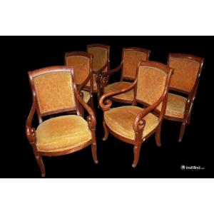 Ensemble De 6 Fauteuils Français Style Directoire En Acajou, XIXe Siècle