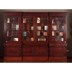 Antique Large English Bookcase From The 1800s Regency Style In Mahogany