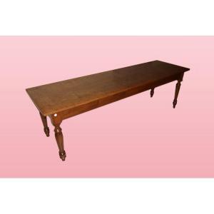 Large Rustic Rectangular Table, Italian From The 1800s, In Elm Wood With Turned Legs