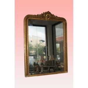 Large 1800s Louis XVI Style French Mirror With Chaperon And Moldings