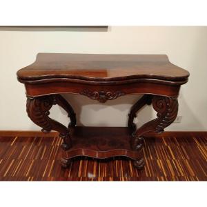 Charles X Style Console In Mahogany Wood And Mahogany Feather From The 1800s