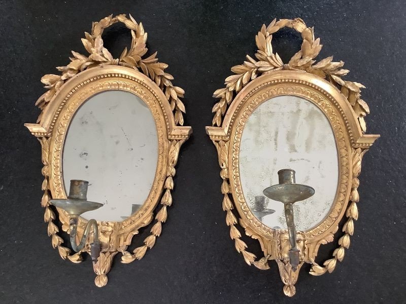 Paire De Miroirs En Bois Doré  XVIIIème-photo-2