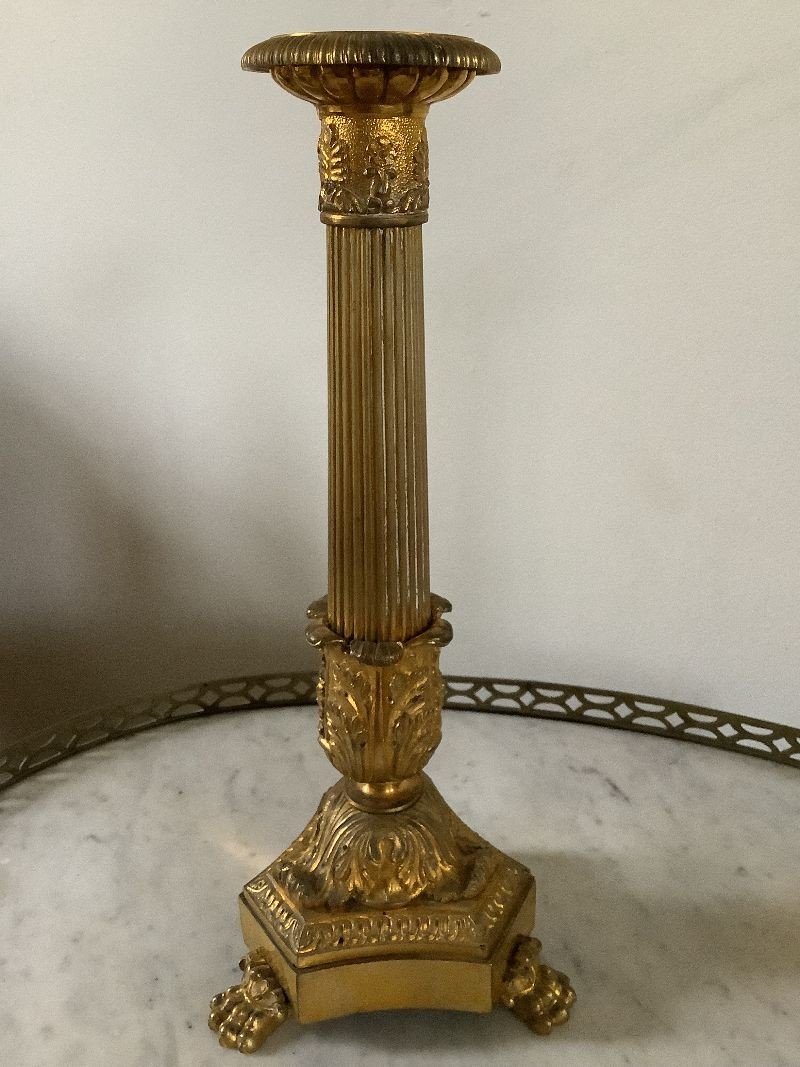 Pair Of Gilt Bronze Candlesticks-photo-2