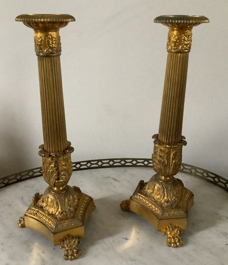 Pair Of Gilt Bronze Candlesticks