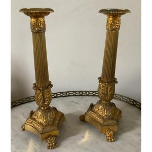 Pair Of Gilt Bronze Candlesticks