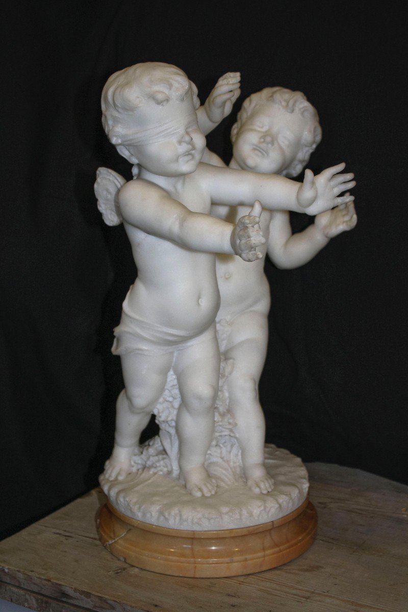 Jeunes Anges Jouant En Marbre Blanc Statuaire Exclusif De Carrare-photo-2