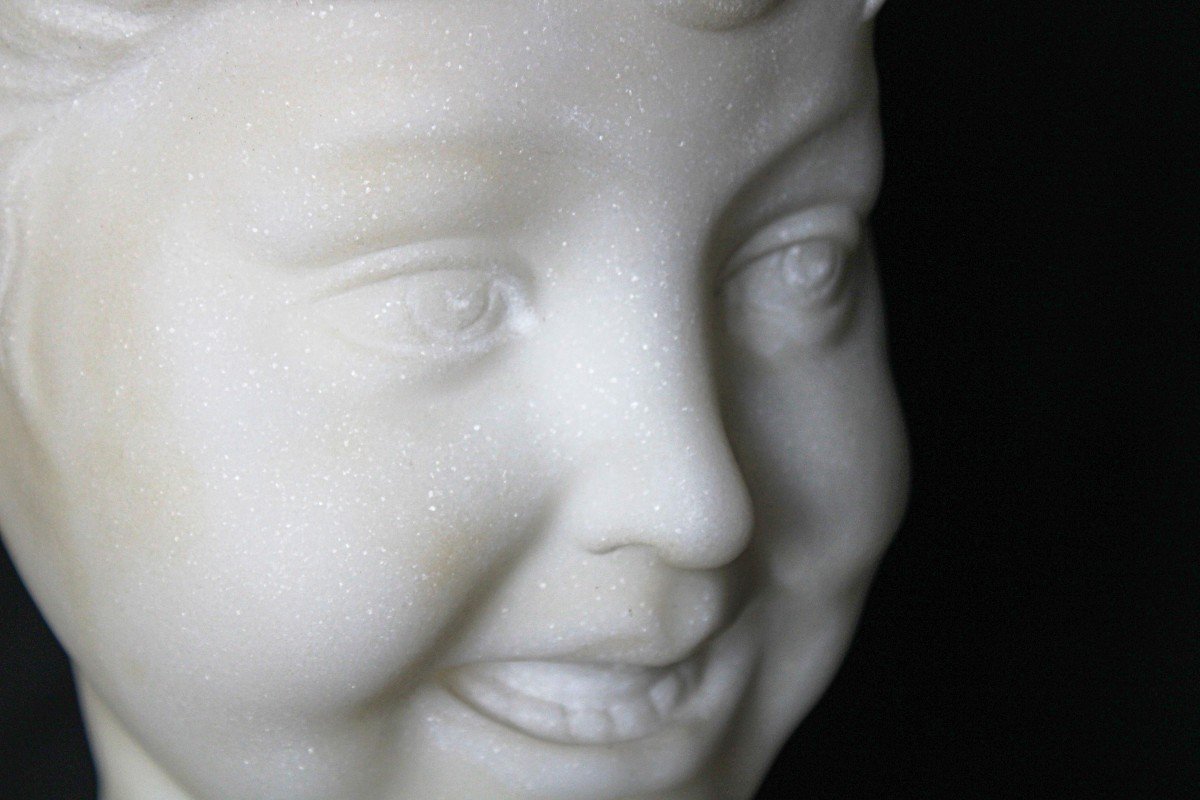 Bust Depicting A Beautiful Little Boy In Carrara Marble -photo-4