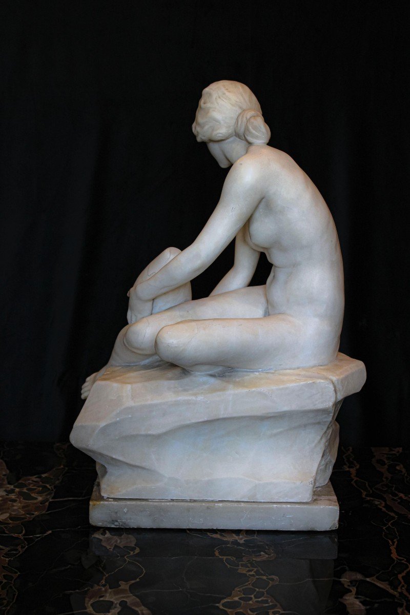 Statue Depicting A Young Girl Bending Over With An Amphora Marble-photo-2