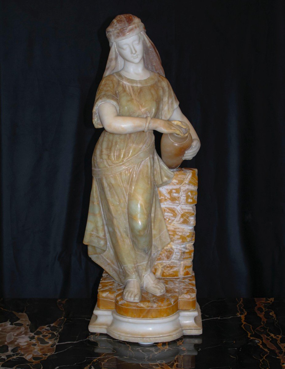 Statue Représentant Une Jeune Fille Avec Une Amphore à La Main Marbre-photo-8